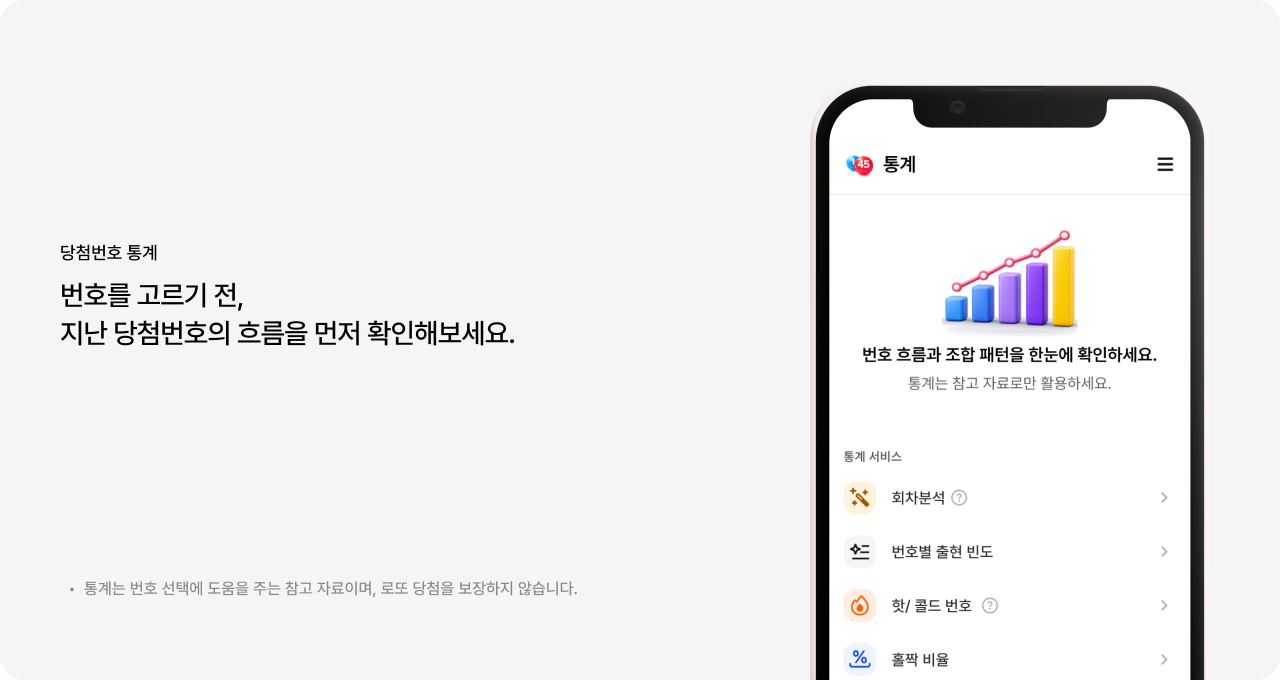 당첨번호 통계. 번호를 고르기 전 지난 당첨번호의 흐름을 먼저 확인해보세요.