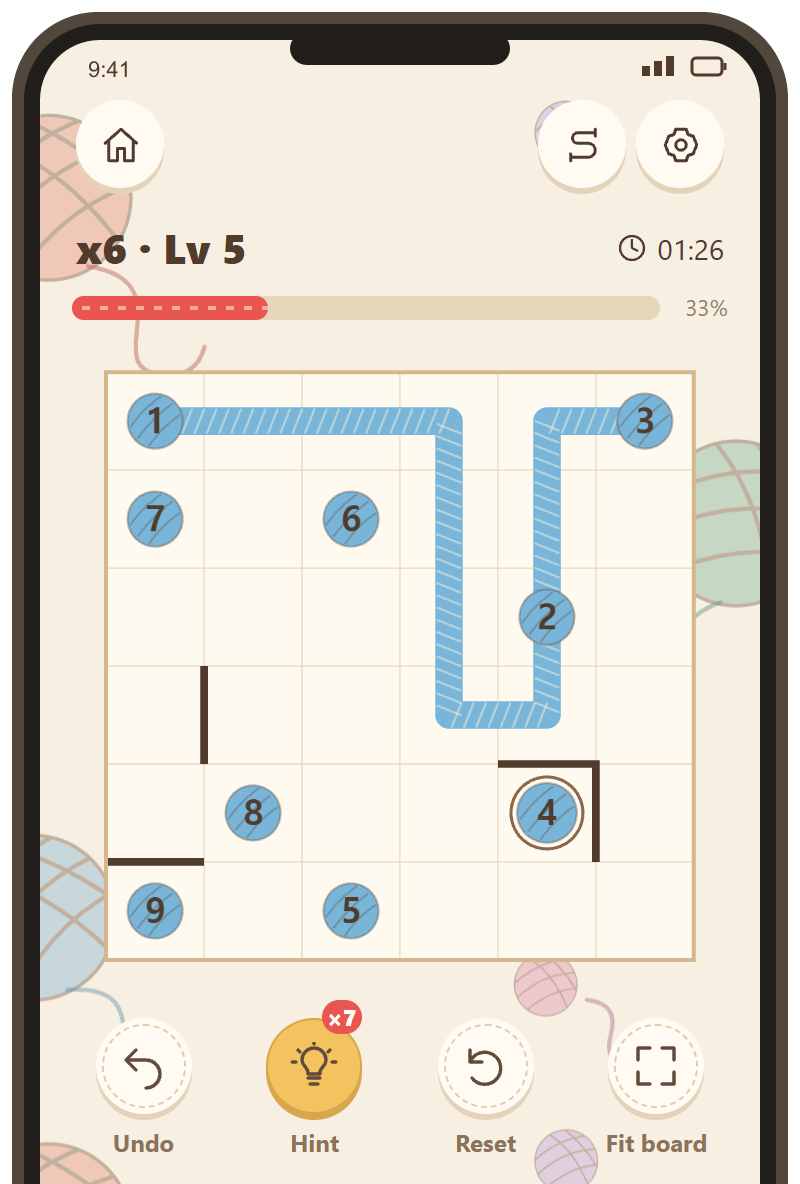 Actual gameplay after a hint connects a complete section to the next number